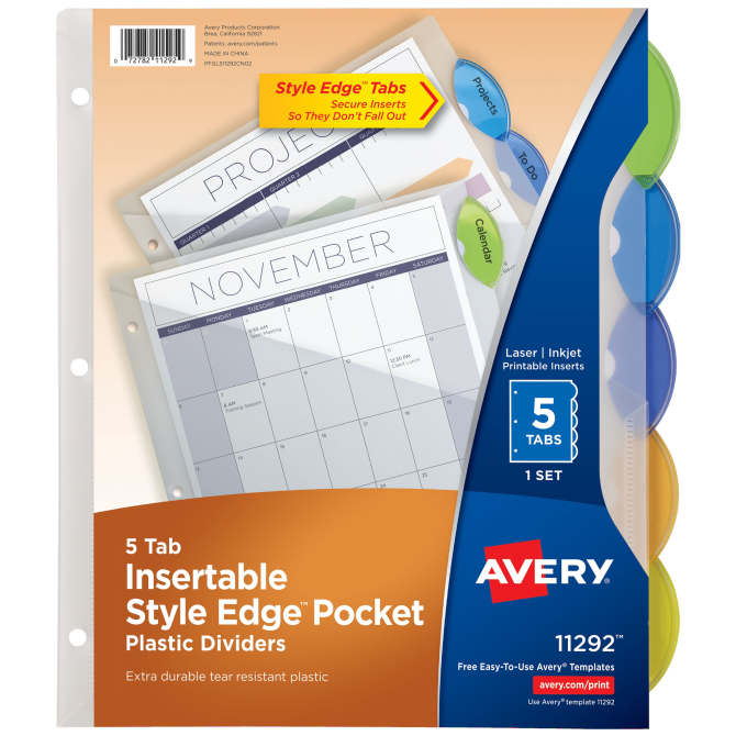 Avery Insertable Style Edge Plastic Dividers with Pockets Multicolor ...